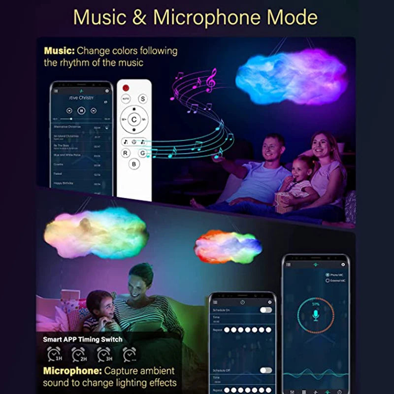 3D Cloud Lightning Light Led Lamp Multicolor Bedroom Clouds Lights Thunder Clouds Room DIY Music Sync Smart APP Control USB