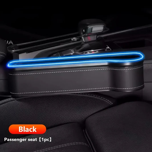 New Car Crevice Storage Box with 2 USB Charger Colorful LED Car Seat Gap Filler with Bottle Cups Holder Car Accessories