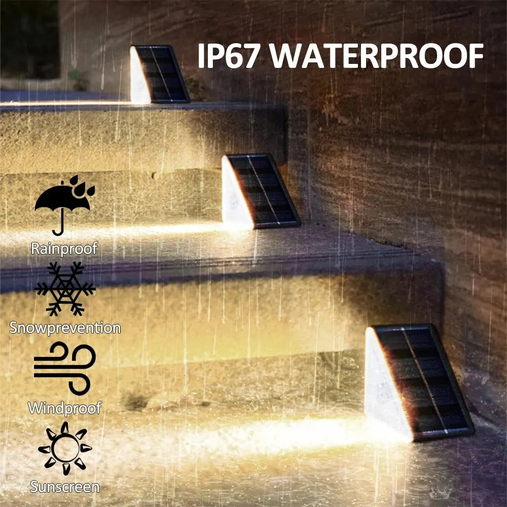 Outdoor Solar Step Lights Warm White RGB Triangle IP67 Waterproof Auto on Decoration Deck Lights for Patio Yard Driveway Porch